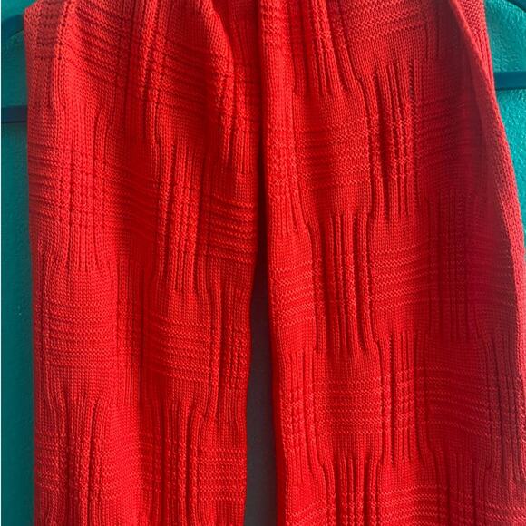 Kate Spade New York Bright Red 100% Wool Scarf Black Bow Accents - Picture 6 of 7